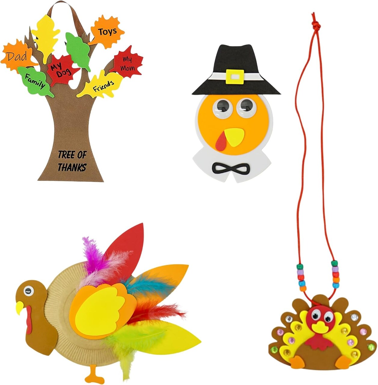 4E's Novelty Thanksgiving Craft for Kids (Makes 4) – DIY Foam Thankful Tree, Turkey Plate, Pilgrim & Turkey Monster Magnet, Fall Arts & Crafts Activity Kit for Toddlers, Kids, Teens & Adults